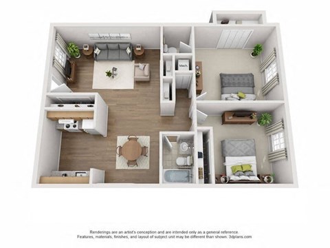 Floor plan for 2 beds, 1.5 baths, 1150 sqft